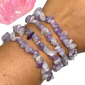 Lavender Jade Gemstone Chips Beaded Stretch Bracelet Purple Stone Chip Beads